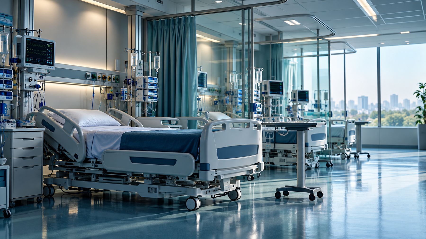 Modern ICU ward with hospital beds